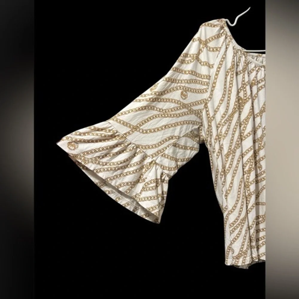 MICHAEL KORS 2X BONEGOLD CHAIN PEASANT STYLE BLOUSE COTTON MODAL - Picture 3 of 7
